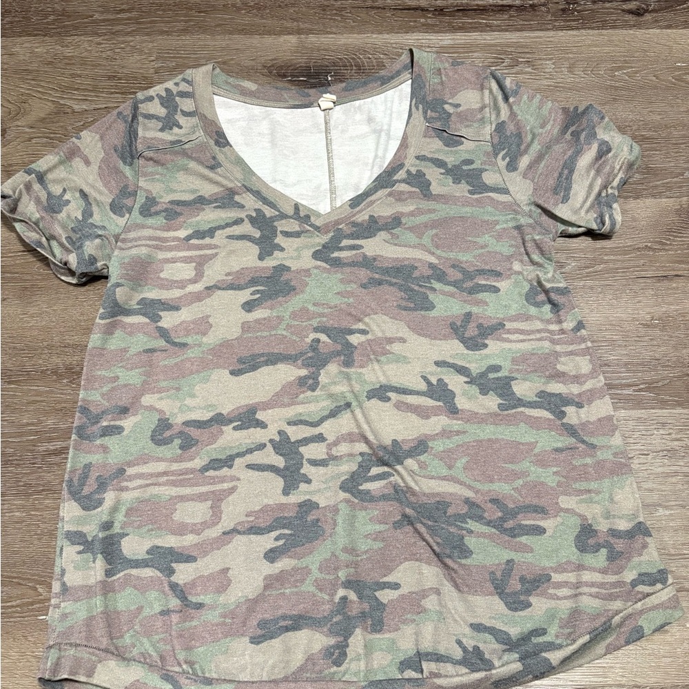 Camo V-Neck Women's Top